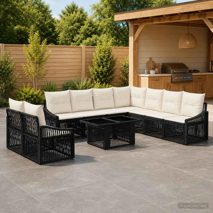 vidaXL Gartensofa-set 10 stk. Schwarz und Cremeweiß 100 x 55 x 73 cm 3437269