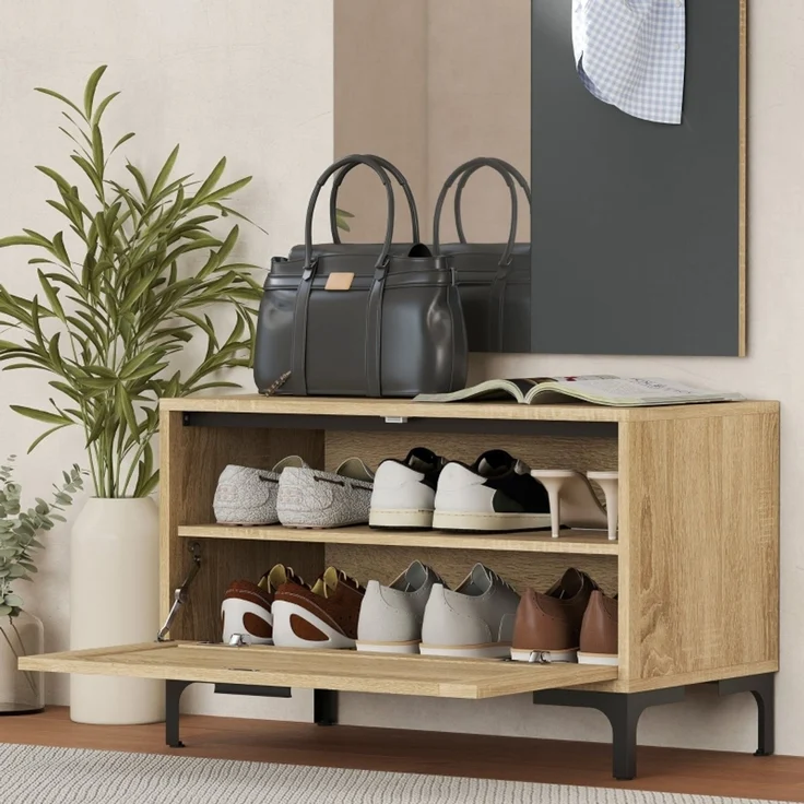 JARDJ Garderobenset für Eingangsbereich, Schuhbank, Spiegel, 3 Haken, Offenes Regal, Flurmöbel, 60*13,5*127,5cm – Bild 8