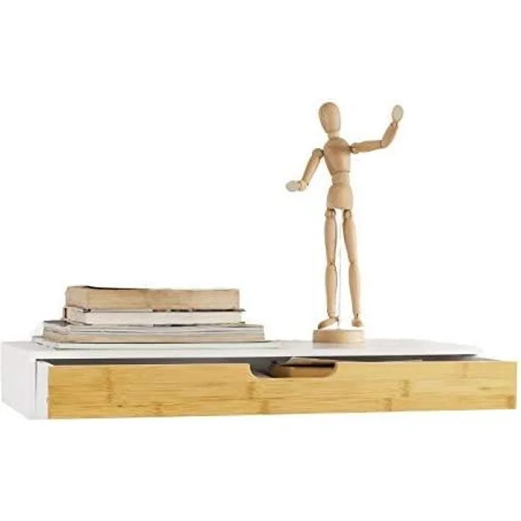 SoBuy Wandregal mit Schublade weiß natur