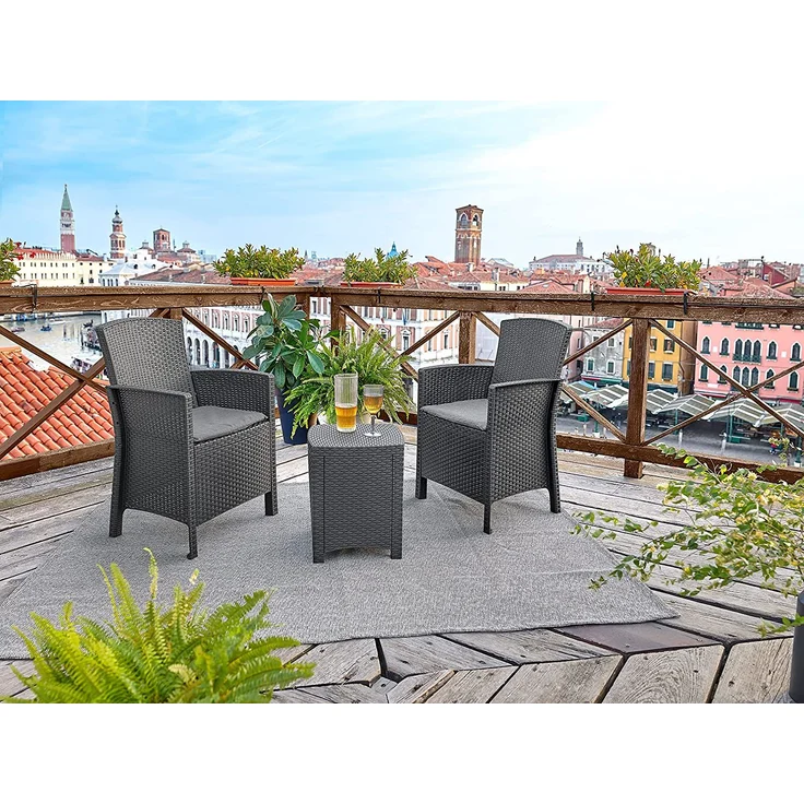 BICA Lido Balkonset 3-teilig, 2 Sessel, Beistelltisch und Sitzkissen, Graphit, Gartenmöbel-Set, Wetterfest – Bild 8