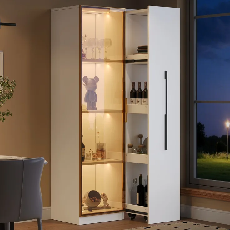 70×40×160cm große Vitrine mit Glastüren,seitlichen Schubladen und integrierter LED-Beleuchtung. Ein elegantes, vielseitiges Ausstellungs-und Aufbewahrungsmöbel–Weinschrank, Bücherregal, Esszimmerschran--Weiß--175.01x46x11.51cm--YOUDENOVA