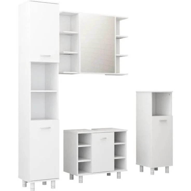 vidaXL 4-tlg. Badmöbel-Set Weiß Holzwerkstoff 3056898