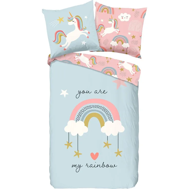 Good Morning Renforcé Bettwäsche 135 X 200 cm + 1- 80 X 80 cm Suus unicorns and rainbows bunt