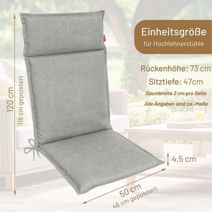 Herlag Hochlehnerauflage Bea Gartenstuhlauflage Wasserabweisend 120x50x4,5cm, (1 St), Polsterauflage für Klappstühle mit UV- & Fleckschutz – Bild 3