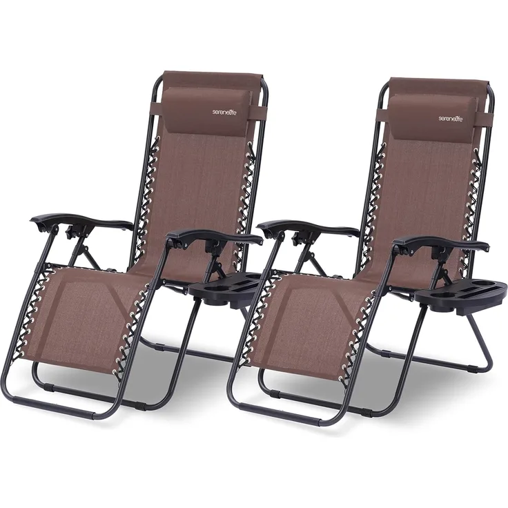 SereneLife Sonnenliege Klappbar, Gartenliege Wetterfest zum Liegen, Sonnenstuhl als Gartenbett, Gartenmöbel zum Relaxen 2 Stück Braun mit Atmungsaktivem Textilen, Sonnenstuhl Verstellbar 2er Set