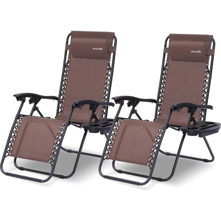 SereneLife Sonnenliege Klappbar, Gartenliege Wetterfest zum Liegen, Sonnenstuhl als Gartenbett, Gartenmöbel zum Relaxen 2 Stück Braun mit Atmungsaktivem Textilen, Sonnenstuhl Verstellbar 2er Set