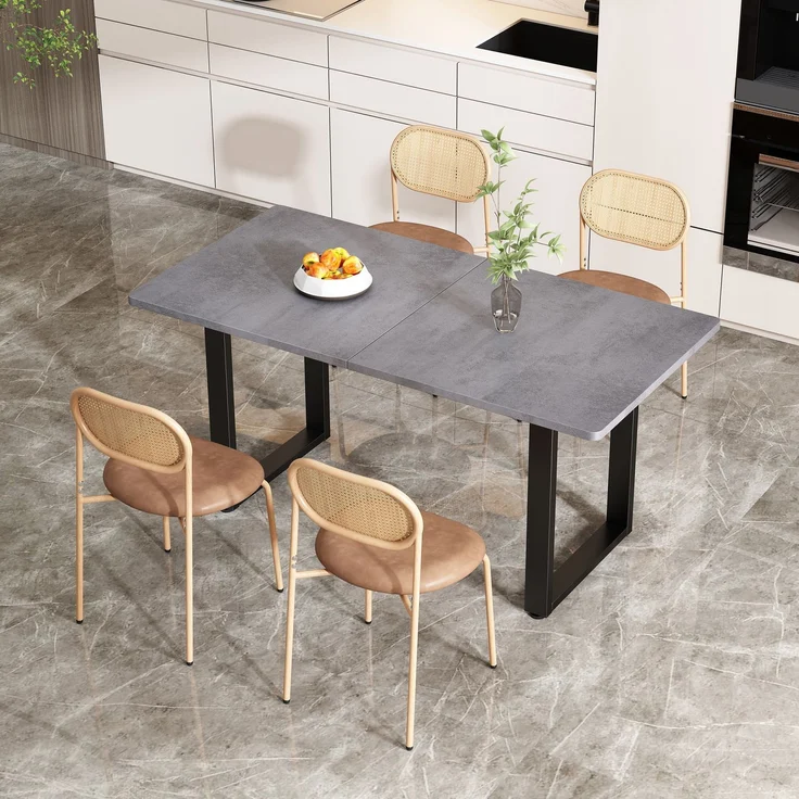 Merax Esszimmerstuhl, (6er set) Freizeitstuhl mit vier Stützbeinen aus Metall, Rattan-Freizeitstuhl, Wohnzimmer- und Schlafzimmerstuhl, Braun – Bild 3