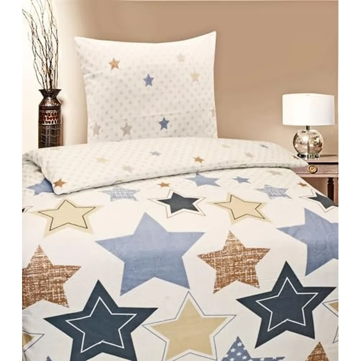JACK Bettwäsche 135x200cm Sterne Braun Beige Offwhite, Biber, 2 teilig, tolles winterliches Sternendesign – Bild 3