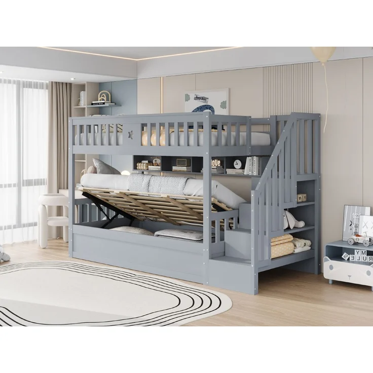 ZUBALIYA Bettgestell für Matratzen 253 x 95 x 151 cm, Bettgestell aus Holz, als Schlafplatz für Schlafzimmer und Gästezimmer, Grau – Bild 15