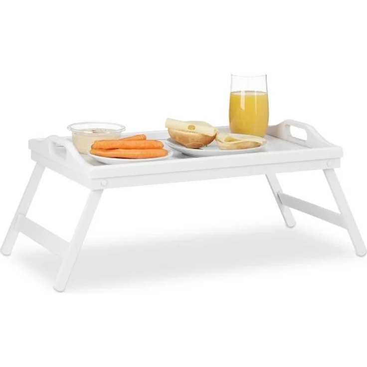 Relaxdays Betttablett klappbar, Bambus / MDF weiß, 61,5 x 30 x 22 cm – Bild 1