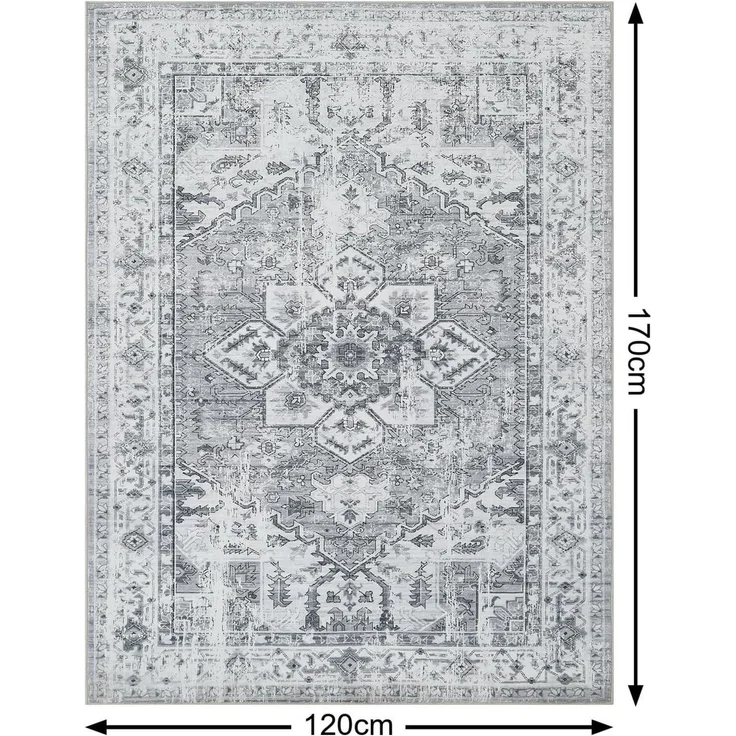 Boho Teppich 120x170 cm Waschbar Vintage Design Grau Weich Rutschfest – Bild 2