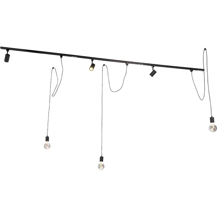 Qazqa Schienensystem-Sets Iconic cavalux jeana, ohne Leuchtmittel, E27, Schwarz, Modern, Aluminium, Deckenstrahler 3-flammig