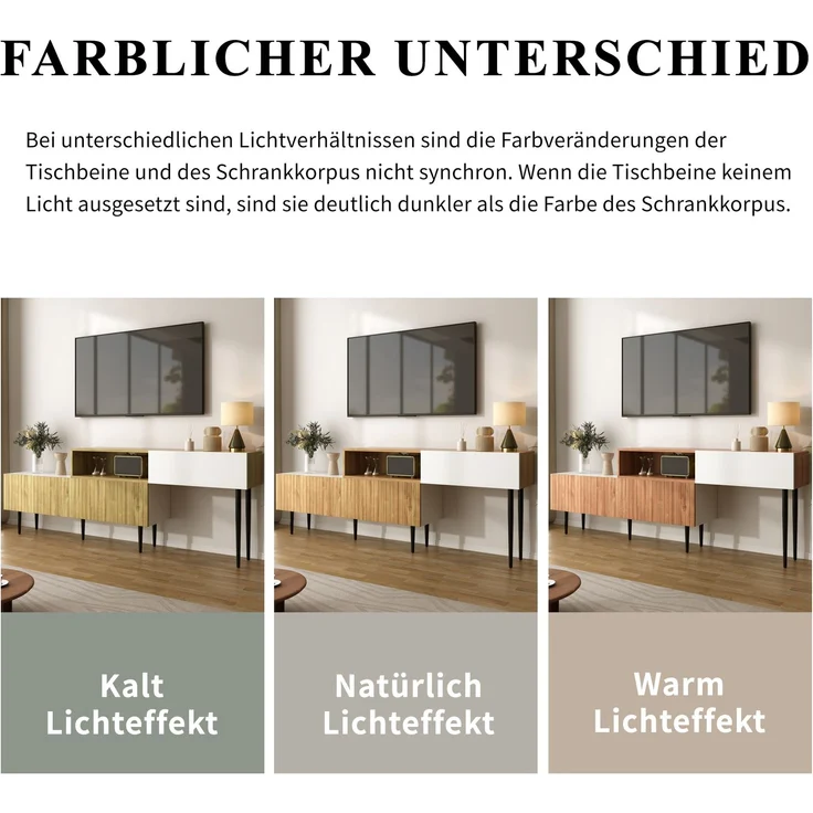DESVIAE TV-Schrank modular mit Kabeldurchführungen 120+120x63,5x30 cm aus MDF und Spanplatte Weiß/Holzoptik – Bild 4