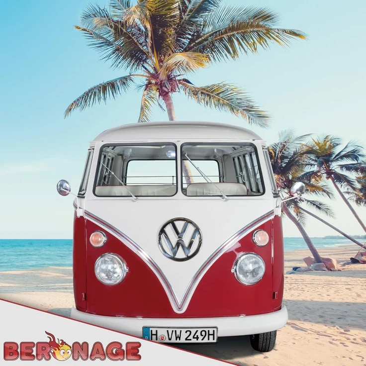 BERONAGE Dekokissen VW Volkswagen Bulli T1 Rot 40 x 40 cm Kissen pass. zur Bettwäsche 172, kuschelweich – Bild 3