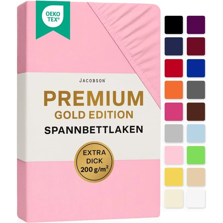 Jacobson Spannbettlaken PREMIUM 200 g/m² Jersey aus 97% Baumwolle & 3% Elasthan, Extra dichtes Bettlaken mit maximalem Halt – OEKO-TEX® – Bild 1