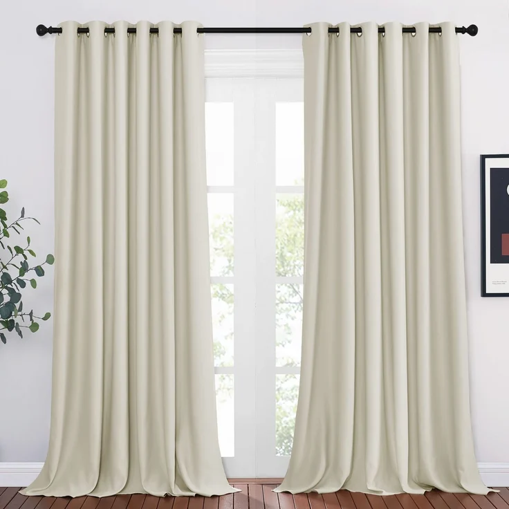 PONY DANCE Extra Breite Gardine Verdunkelnd Thermovorhang Kälteschutz | 2er Set H260 x B200 cm, Hellbeige, Vorhänge Verdunkelnd, Sichtschutz, mit Ösen, für Schlafzimmer Wohnzimmer Kinderzimmer