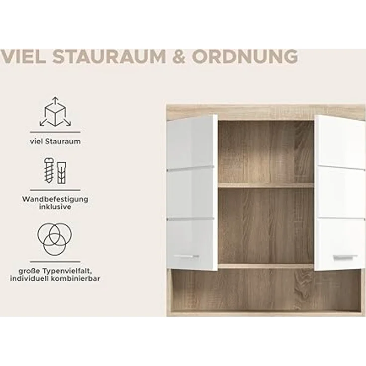 Xonox Lambada Hängeschrank (B/H/T: 74x79x24 cm) in weiß Hochglanz und Sonoma Eiche hell – Bild 5