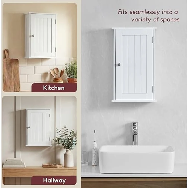 Bath Vida Priano Badezimmerschrank mit 1 Tür, Wandmontage, Aufbewahrungsregal, weiß – Bild 7