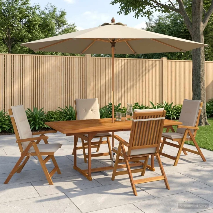 vidaXL Essgruppe für draußen mit Sonnenschirm 6 stk. 4-Sitzer 3438550 – Bild 1
