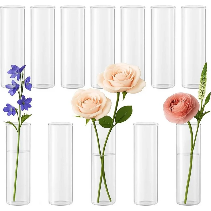 Youyijia Tischvase 12er Zylinder Vase Glas Kleine Vasen Transparent Glasvasen – Bild 1