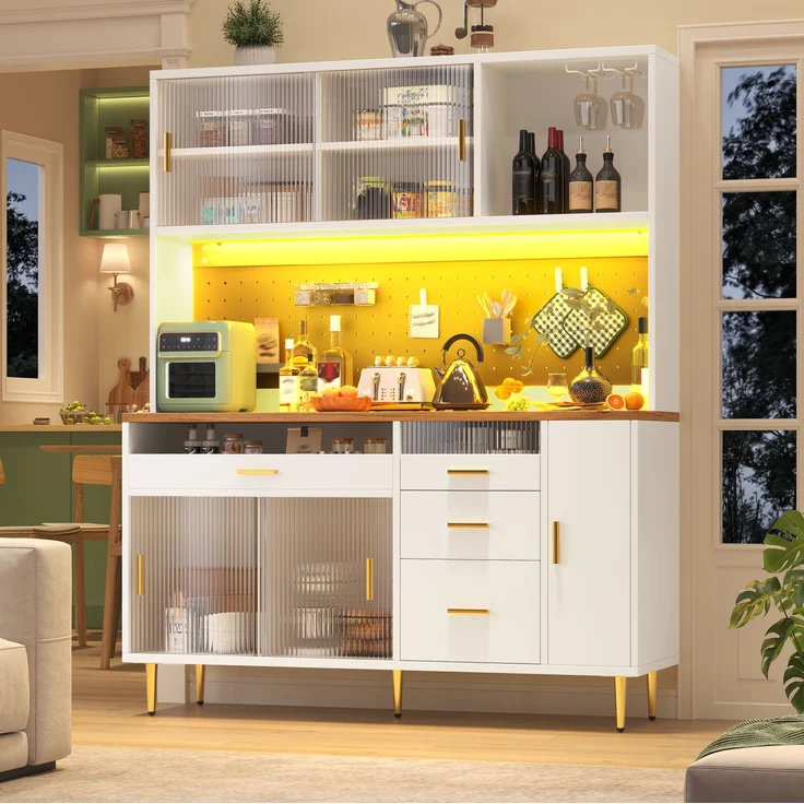 Hochschrank 145x39x171 cm mit LED, Glasschiebetür und verstellbaren Ablagen – Bild 2