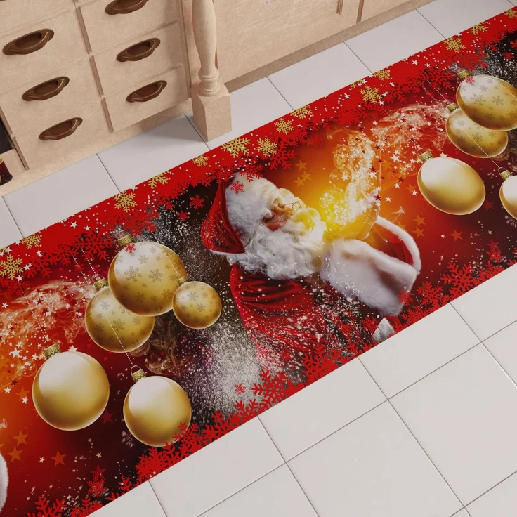 PETTI Artigiani Italiani - Weihnachts-Küchenläufer, Rutschfester und waschbarer Weihnachts-Küchenteppich, 52x240 cm Weihnachtsmann-Weihnachtsteppich, Made in Italy