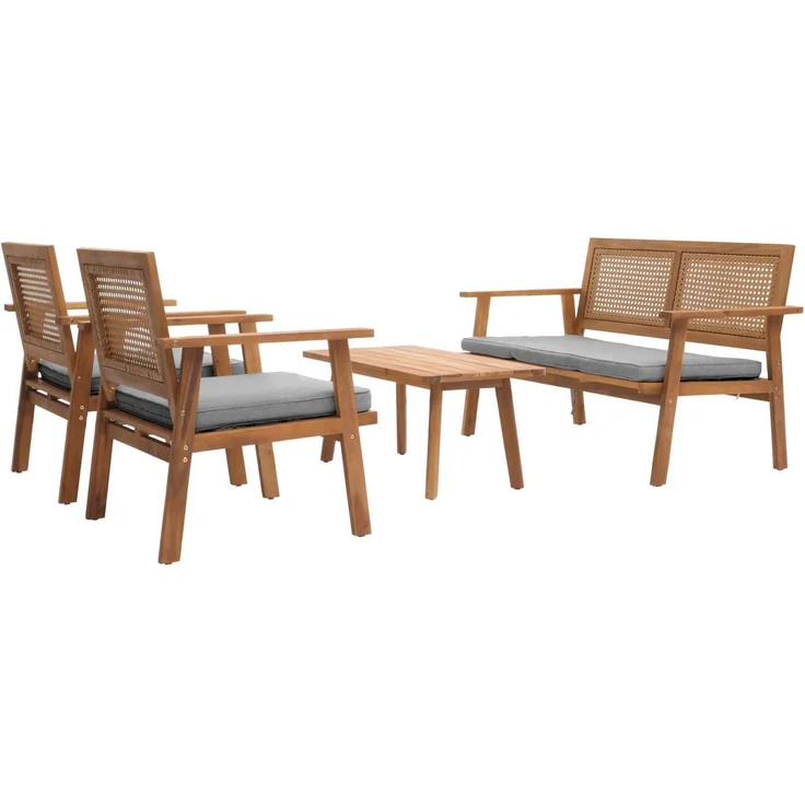 Garten-Garnitur HWC-N46, Lounge-Set Gartenlounge Bank Sessel Tisch, Holz Akazie MVG-zertifiziert ~ Kissen grau – Bild 5