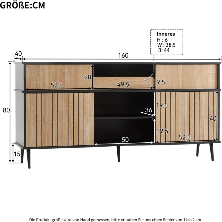 Schrank Eiche Natur und Schwarz, Sideboard mit Schiebetüren,verstellbare Regale,Sicherheits-Kippsicherung – Bild 9