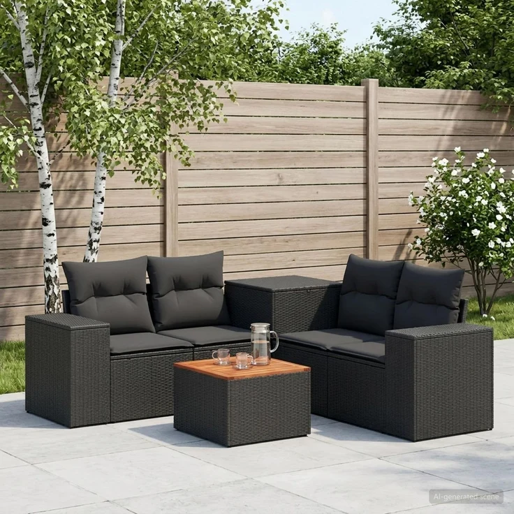 vidaXL Sofa Set 6 stk. Schwarz Polyrattan und Stahl 3447559 – Bild 1
