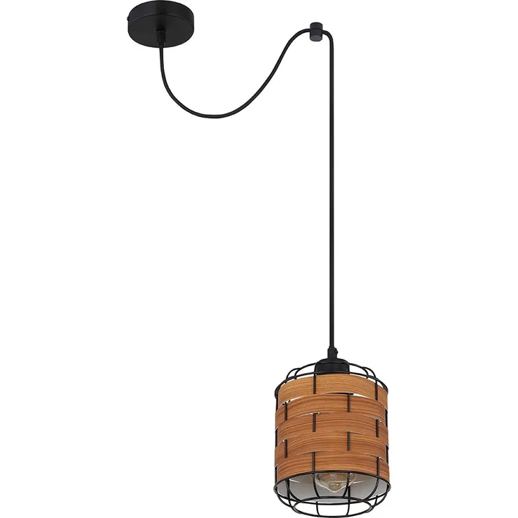 Hängelampe, Gitter, Holzoptik, höhenverstellbar, H 200 cm