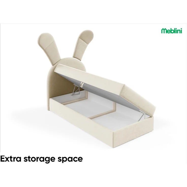 MEBLINI Kinderbett mit Bettkasten KANINCHEN 100x200 Links – H3/Beige Samt Gepolstert Einzelbett mit Matratze - Polsterbett mit Stauraum - Bett mit Kopfteil – Stauraumbett – Bild 2