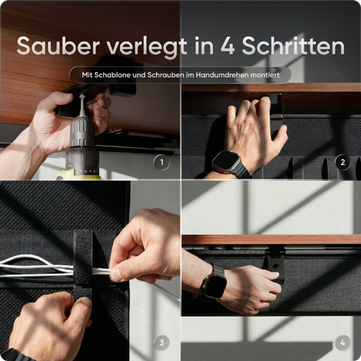 DESKSPACE Kabelwanne Schreibtisch Kabelmanagement - Beidseitig Klappbarer Kabelkanal - Cable Organizer für den Schreibtisch - 94 cm (Schwarz) – Bild 6