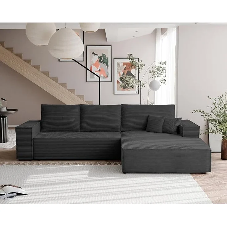 Ecksofa mit Schlaffunktion und Bettkasten, Dunkelgrau (Ausführung rechts, 294x185 cm) – Bild 2