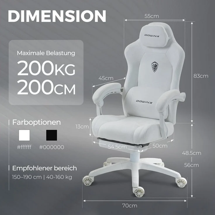 Dowinx Gaming-Stuhl Atmungsaktiver und Ergonomischer Bürostuhl aus Mikrofaser-Velours (Packung), Weiches Sitzgefühl, Verstellbarer Schreibtischstuhl mit Fußstütze – Bild 1