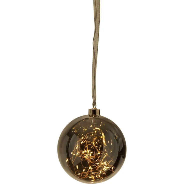 LED Weihnachtskugel GLOW, Glas, Stahl, Silber, Pendelleuchte, H 16 cm