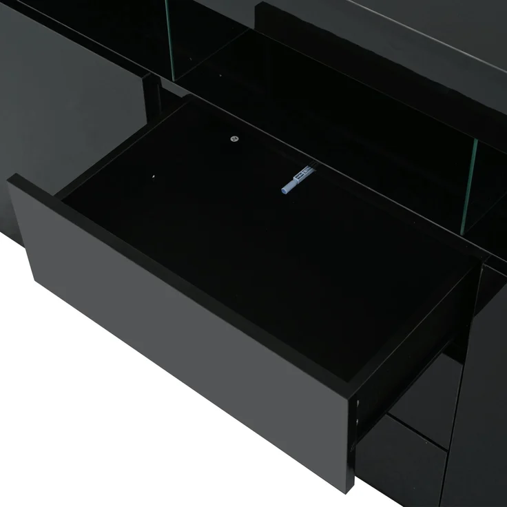 DESVIAE Sideboard mit LED-Beleuchtung und 3 Schubladen 140x80x35 cm Spanplatte/Acryl Schwarz – Bild 9