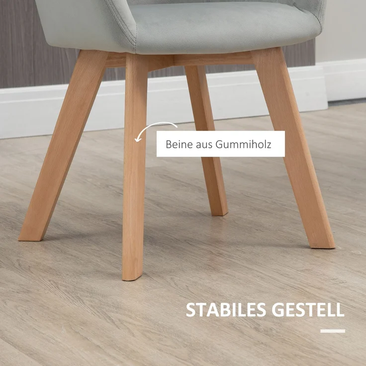 HOMCOM Esszimmerstuhl, Samt(100% Polyester), Gummiholz, Grau, 54L x 57B x 80H cm – Bild 6