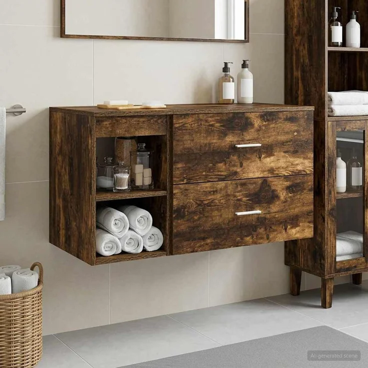 vidaXL Badezimmermöbel-Set zur Wandmontage 2 stk. Geräucherte Eiche 3403940 – Bild 1