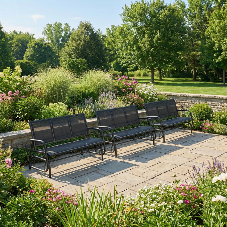 Schaukelbank Gartenbank 3-Sitzer, ca. 151 x 70 x 83 cm – Schwarz – Bild 4