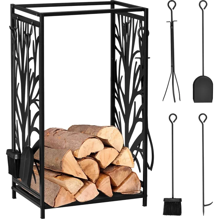 HOMCOM Kaminholzregal Kaminholzständer mit Kaminbesteck