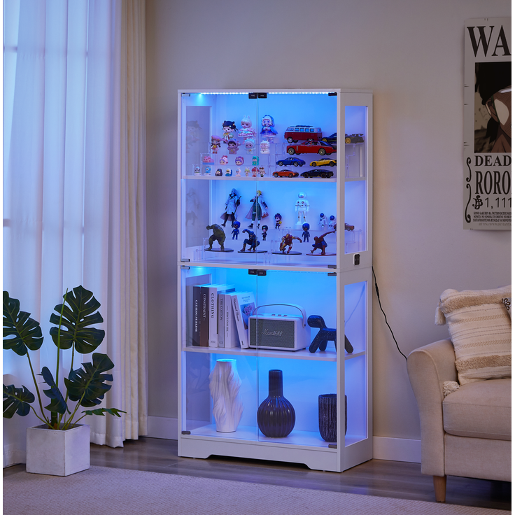 Glasvitrine 80 x 35 x 165 cm in Weiß mit LED-Beleuchtung und Bewegungssensor – Bild 4