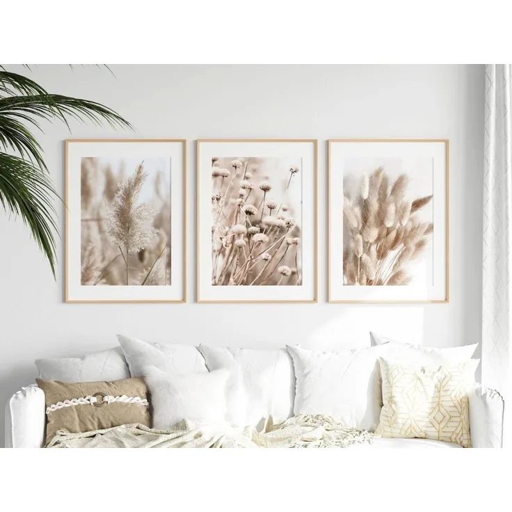 JUSTGOODMOOD Poster Pampasgras Beige Blätter Wandbilder Wohnzimmer Schlafzimmer Deko Print, H (1 St)