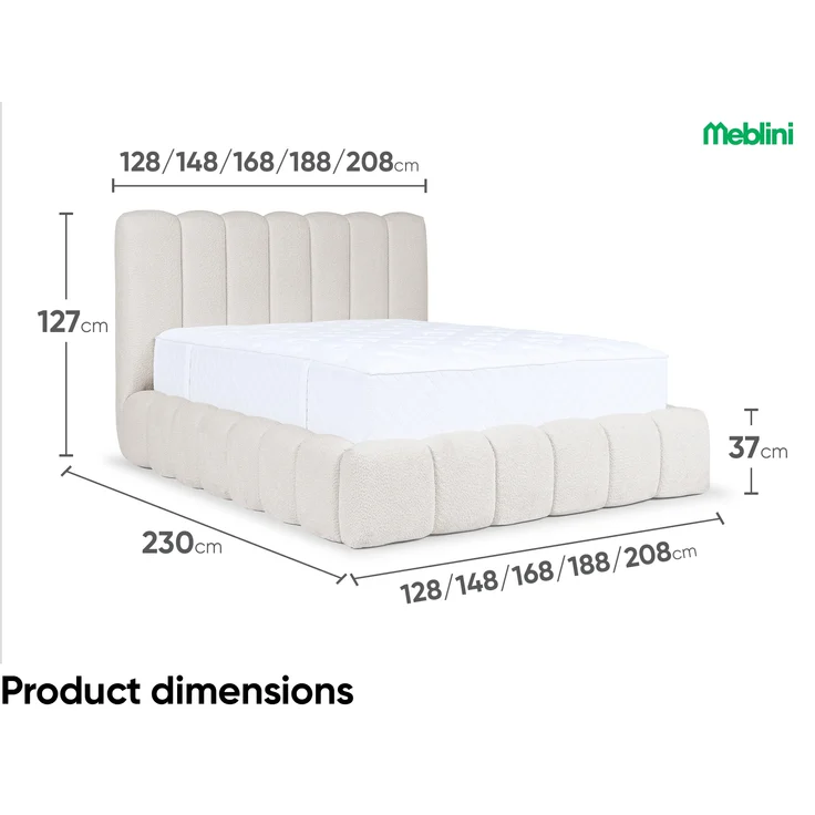 MEBLINI Polsterbett 160x200 mit Lattenrost mit Matratze - CARLOS - Weiß Milch Boucle - Bubble Bett - Cloud Bett - Marshmallow Bed - Kopfteil Bett mit Stauraum – Bild 7