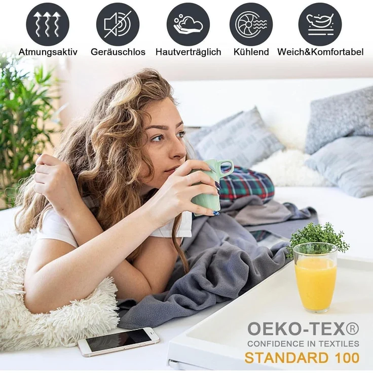 Ohano Wasserdichter Matratzenschoner 160x200cm Spannbettlaken Grau – Bild 2
