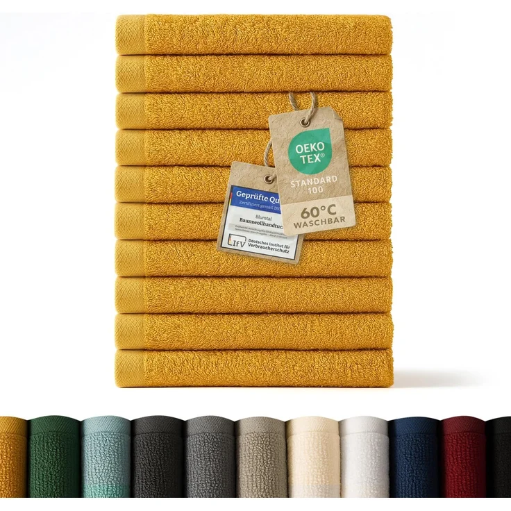 Blumtal Premium Frottier Gästehandtücher Set 10 teilig 100% Baumwolle - Oeko-TEX zertifiziertes Gästehandtuch 10x (30x50 cm) - Ultra saugstarkes Gästetücher Set waschbar °60 - Handtücher Gelb