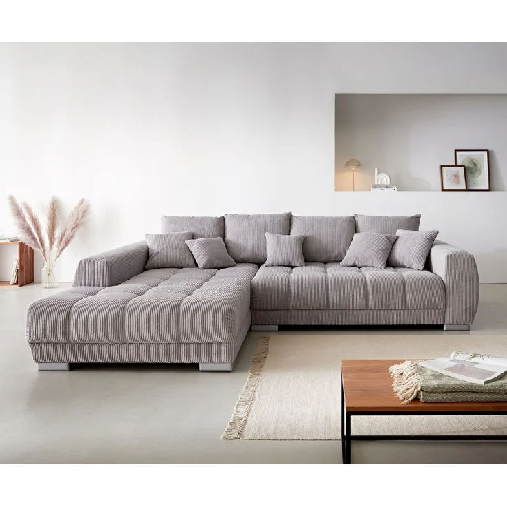 Ecksofa Josea 300x220 cm Cord Silbergrau Ottomane links – Bild 2
