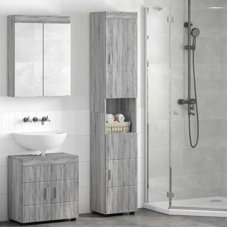 vidaXL Badezimmerschrank-Set TULUM Graues Sonoma 37 x 31,5 x 203 cm 880357 – Bild 1