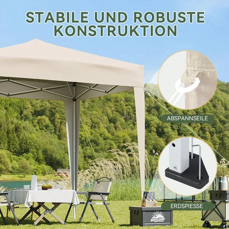 Aoxun Pop Up Pavillon 2x2m Wasserdicht mit 4 Seitenwänden, Metallrahmen-Schutzzelt, Höhe Verstellbar, Faltpavillon 2x2 mit Tragetasche für Camping Party, Beige – Bild 4