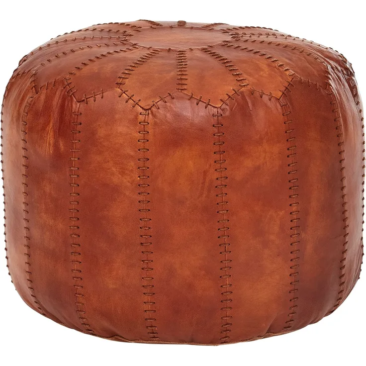 Wohnling Pouf, Ottomane, Sitzhocker, Echtleder Braun 52 x 40 x 52 cm