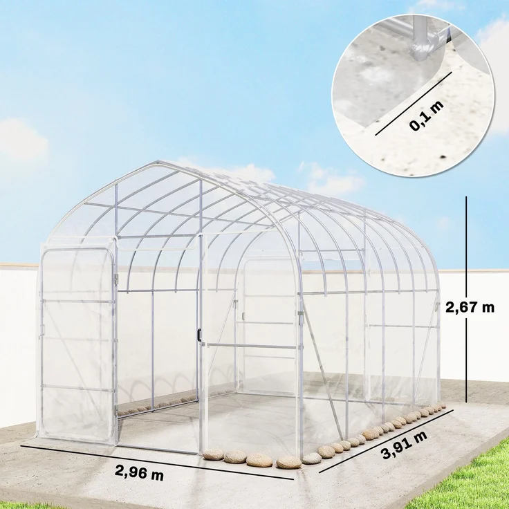 MELAYR, 12 m² großes Gartentunnel-Gewächshaus mit Tropfschutzfolie, 25 mm starkem, verzinktem Stahlrahmen, Transparent – Bild 5
